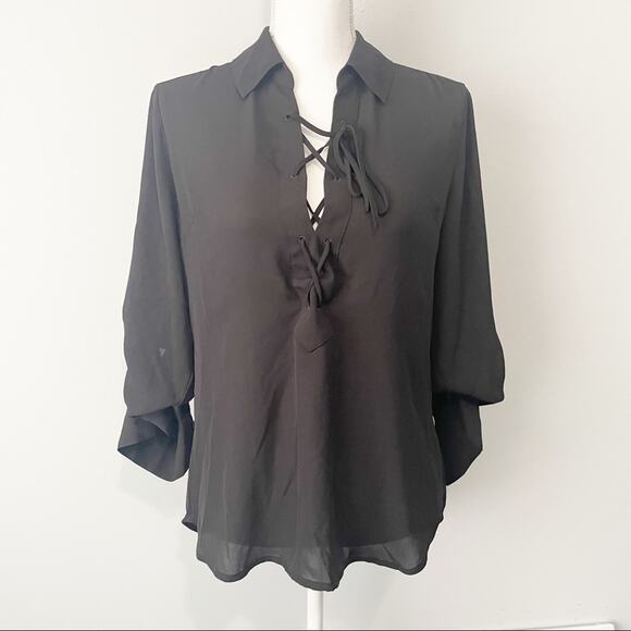 Express black lace up collared top size medium lightweight - Picture 1 of 7